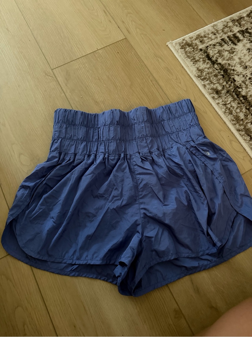 FP Movement by Free People High-Waist Smocked Blue Shorts